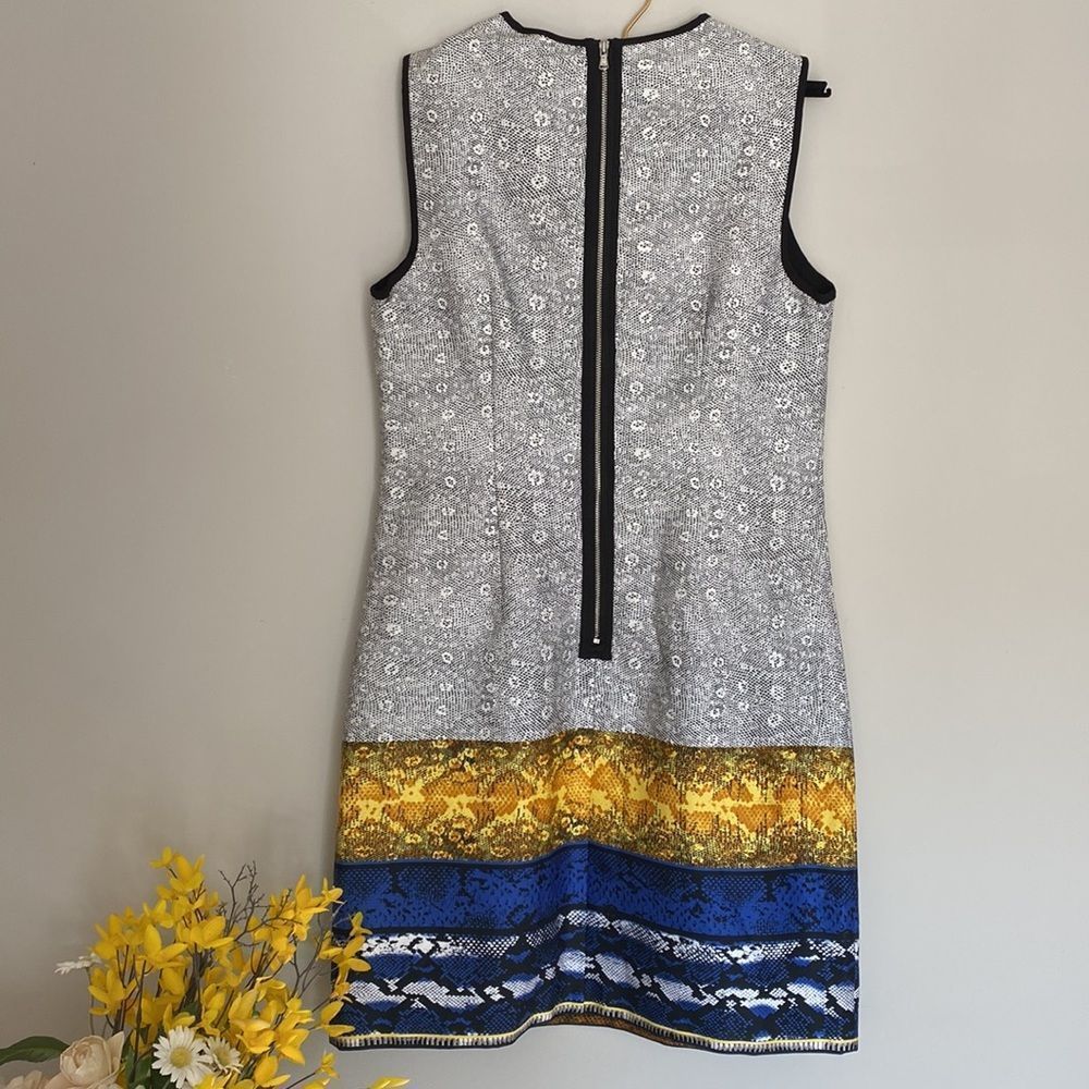 🔴 NWT Kenneth Cole Black White Blue Multi Print Shift Cocktail Dress - Picture 11 of 14